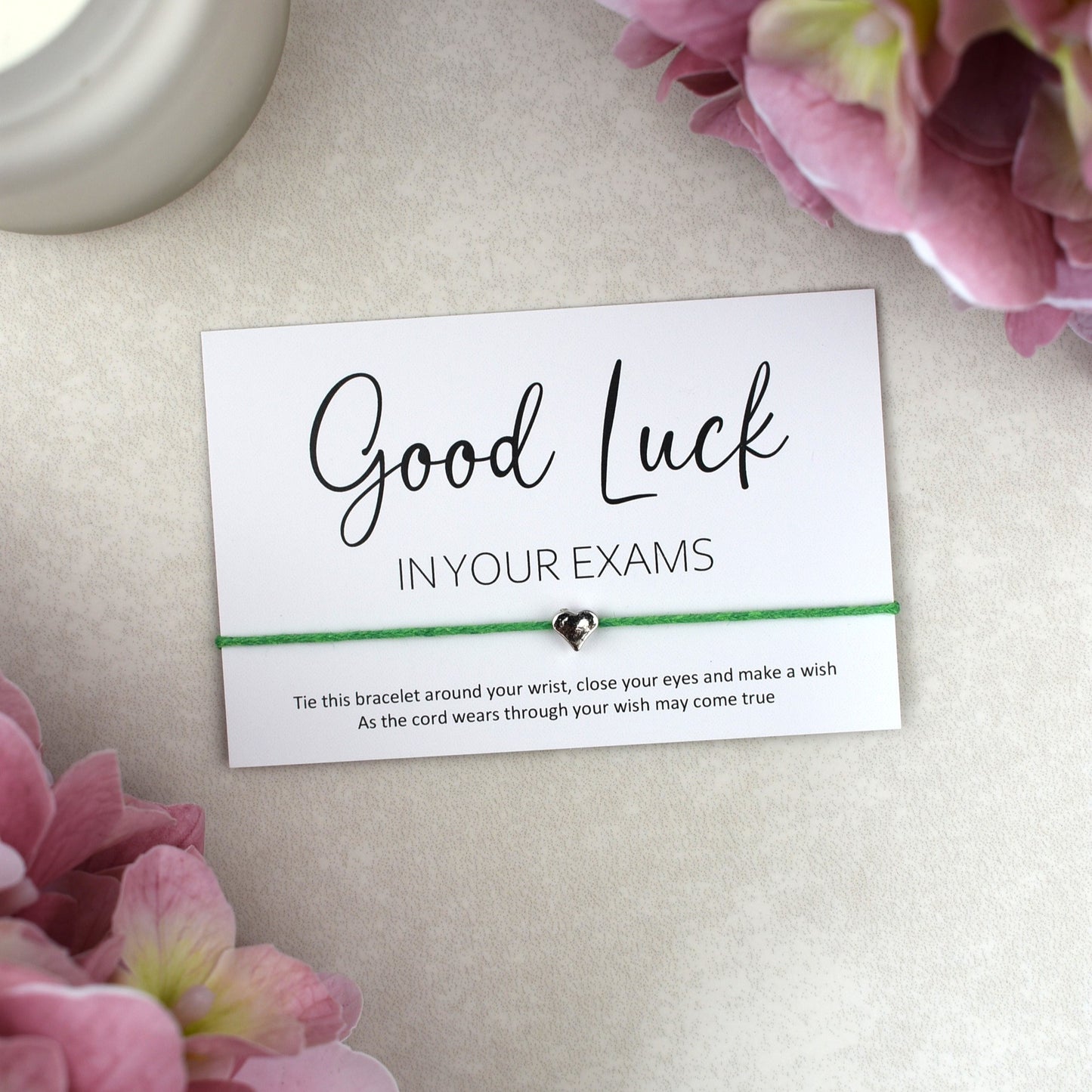 CLEARANCE - Good Luck In Your Exams Wish Bracelet | Heart Charm