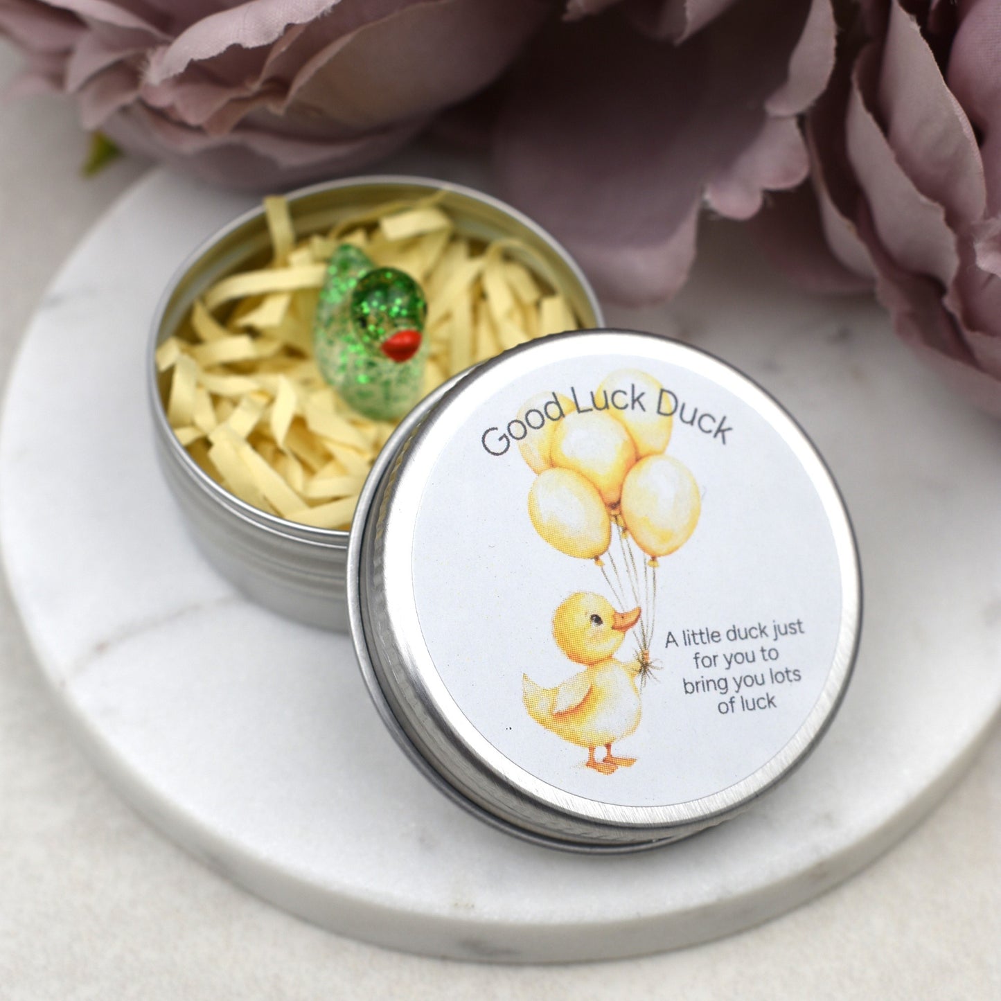 Good Luck Duck Tin - Balloons - Glitter Duck