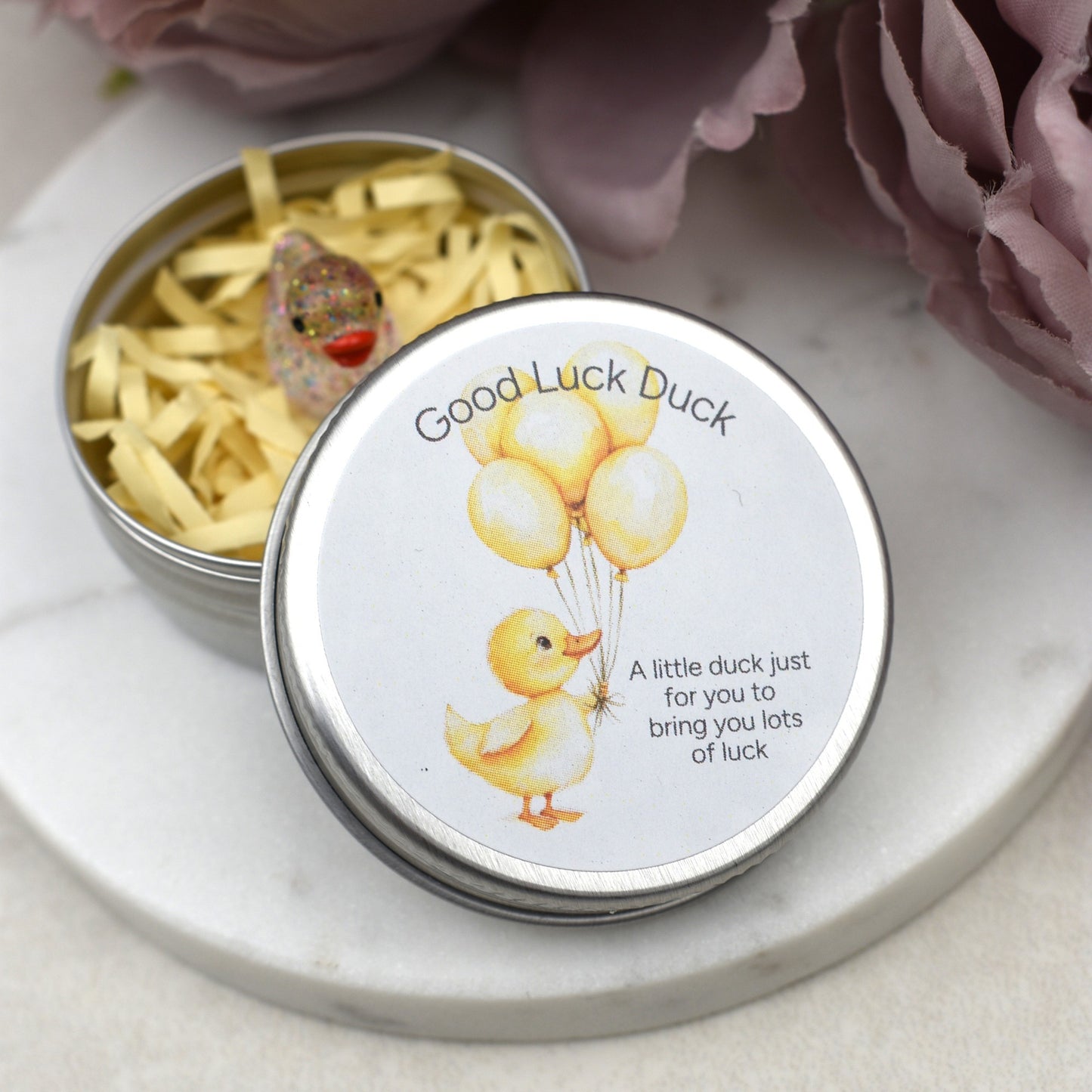 Good Luck Duck Tin - Balloons - Glitter Duck