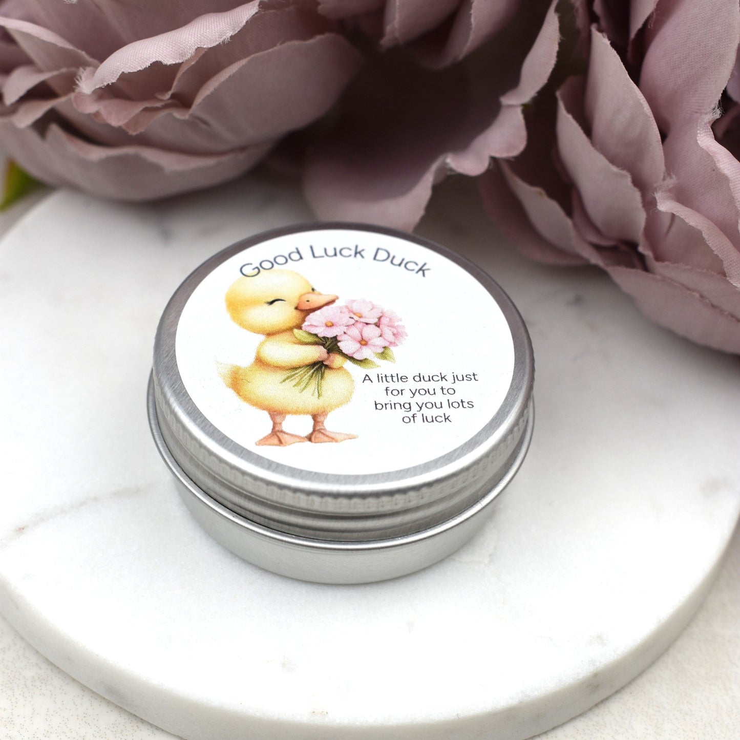 Good Luck Duck Tin - Flowers - Glitter Duck
