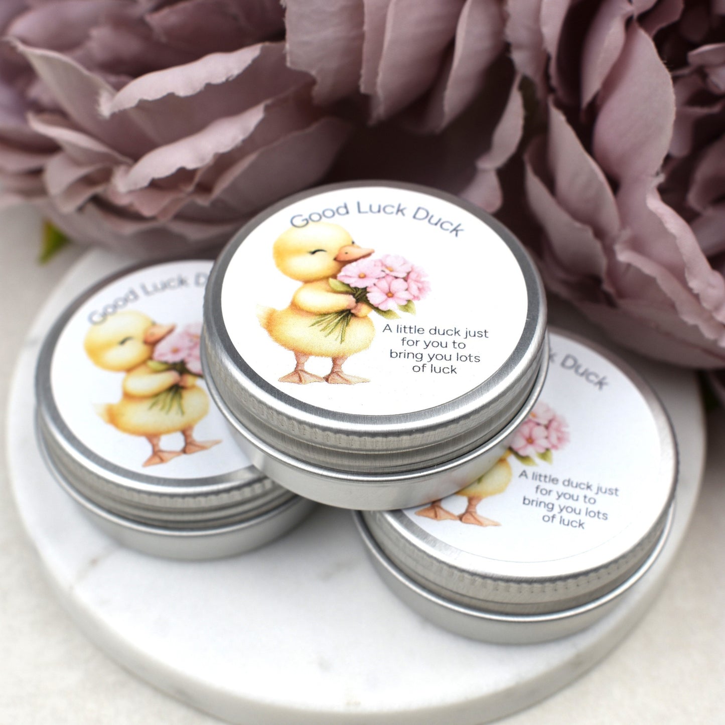 Good Luck Duck Tin - Flowers - Glitter Duck