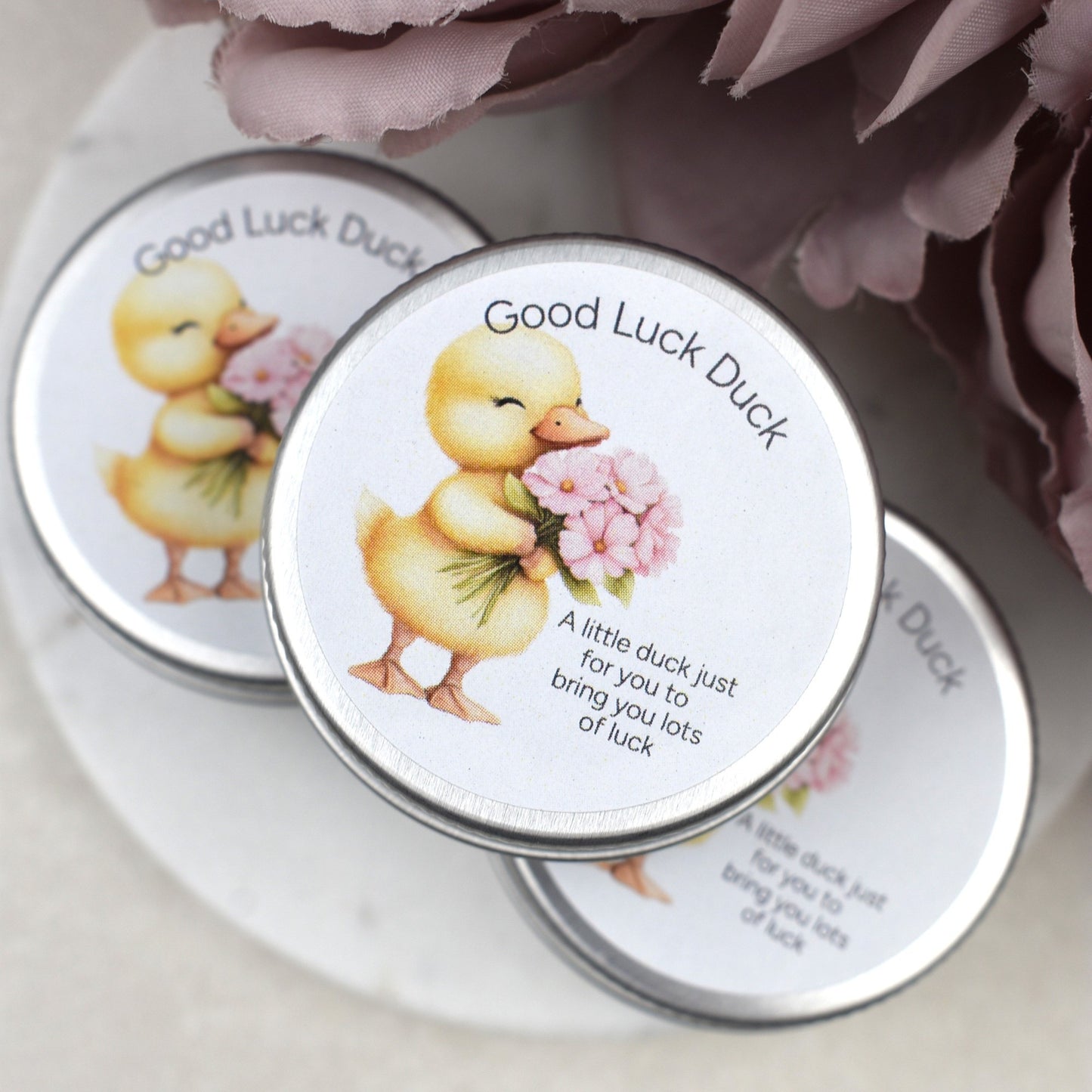 Good Luck Duck Tin - Flowers - Glitter Duck