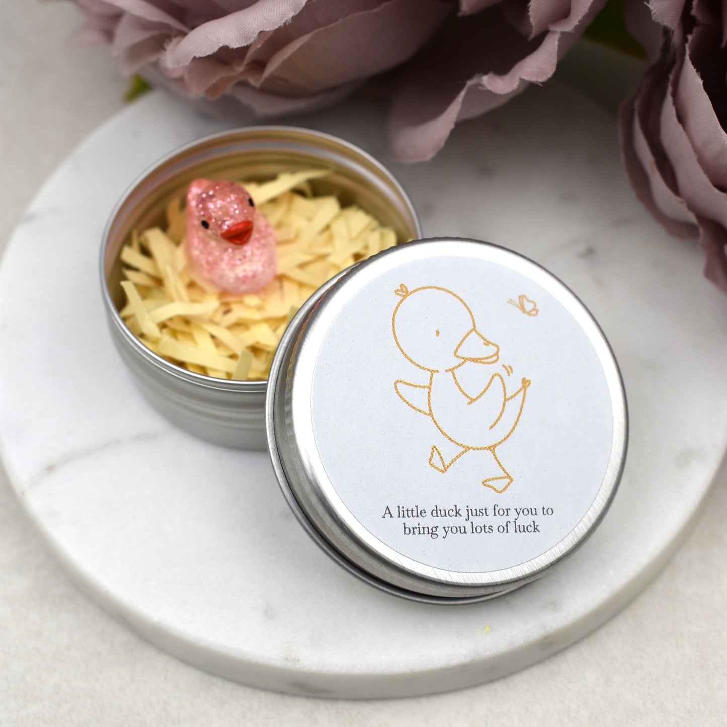 Good Luck Duck Tin - Yellow Butterfly - Glitter Duck