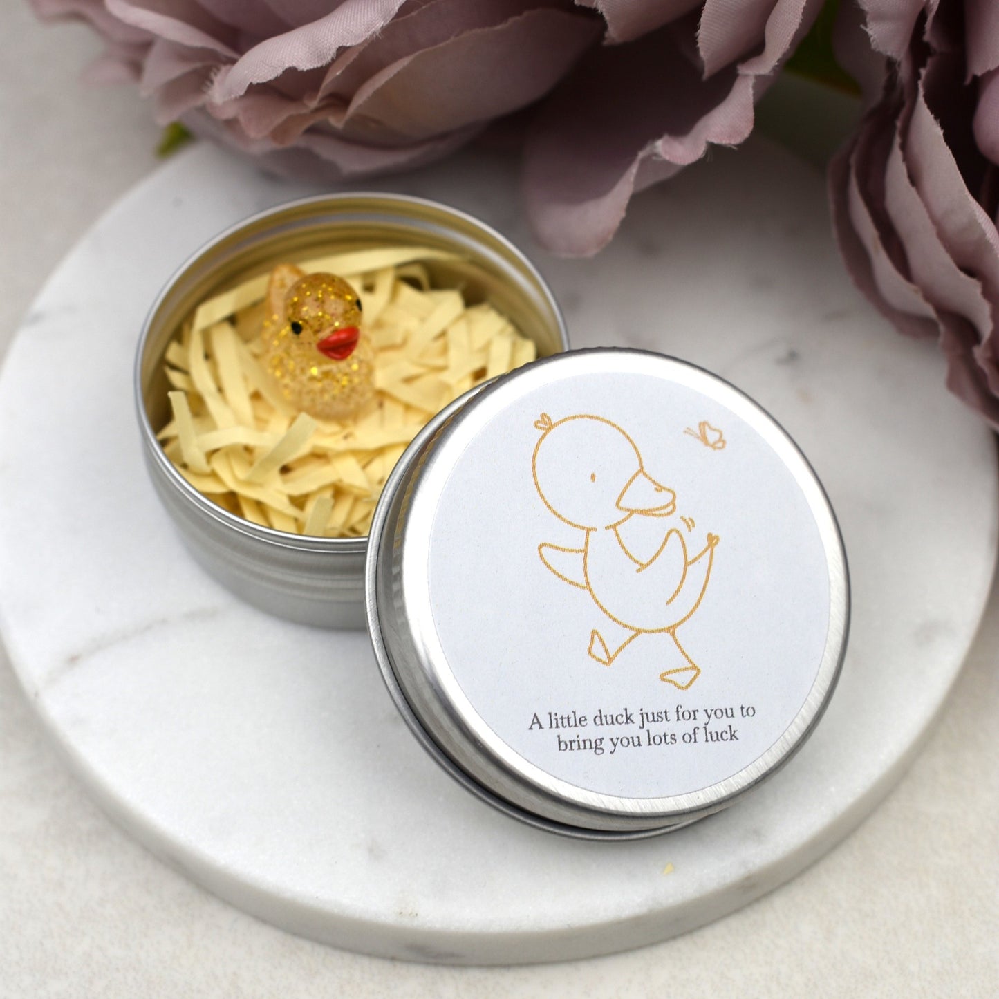 Good Luck Duck Tin - Yellow Butterfly - Glitter Duck