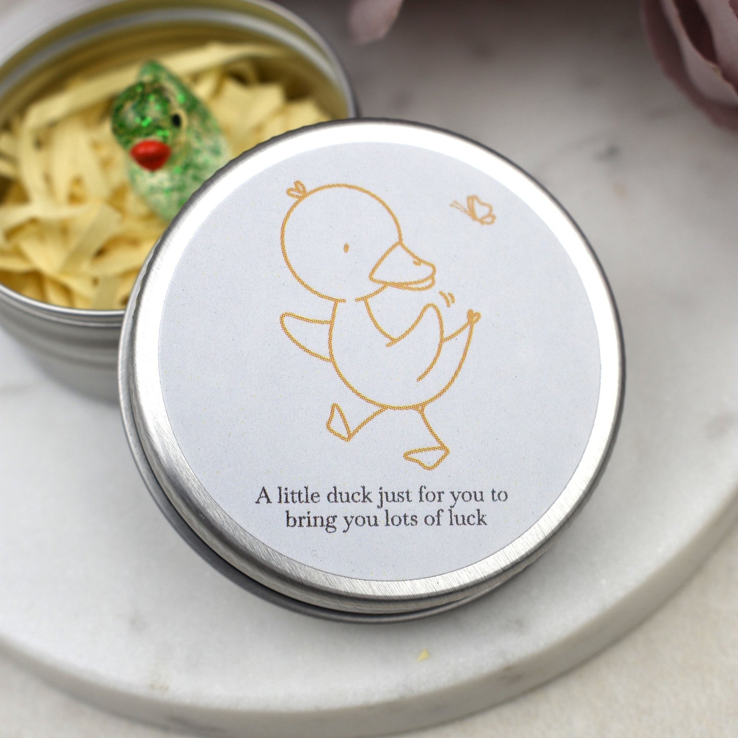 Good Luck Duck Tin - Yellow Butterfly - Glitter Duck