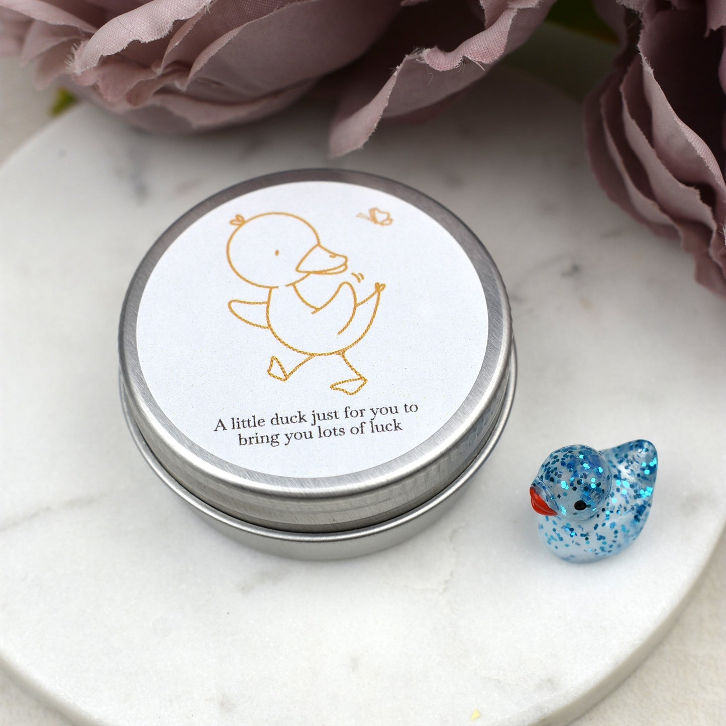 Good Luck Duck Tin - Yellow Butterfly - Glitter Duck
