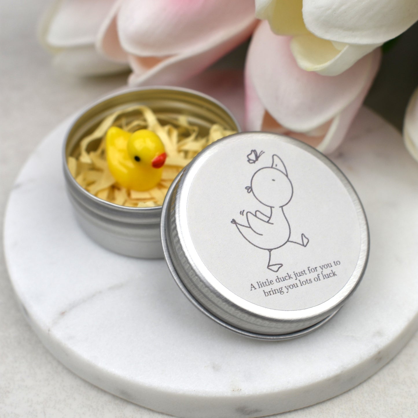 Lucky Duck Keepsake in Tin – A Tiny Gift of Good Luck & Encouragement - Butterfly - Yellow Duck