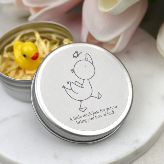 Lucky Duck Keepsake in Tin – A Tiny Gift of Good Luck & Encouragement - Butterfly - Yellow Duck