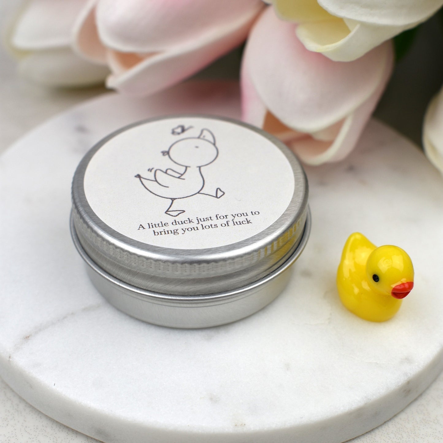 Lucky Duck Keepsake in Tin – A Tiny Gift of Good Luck & Encouragement - Butterfly - Yellow Duck