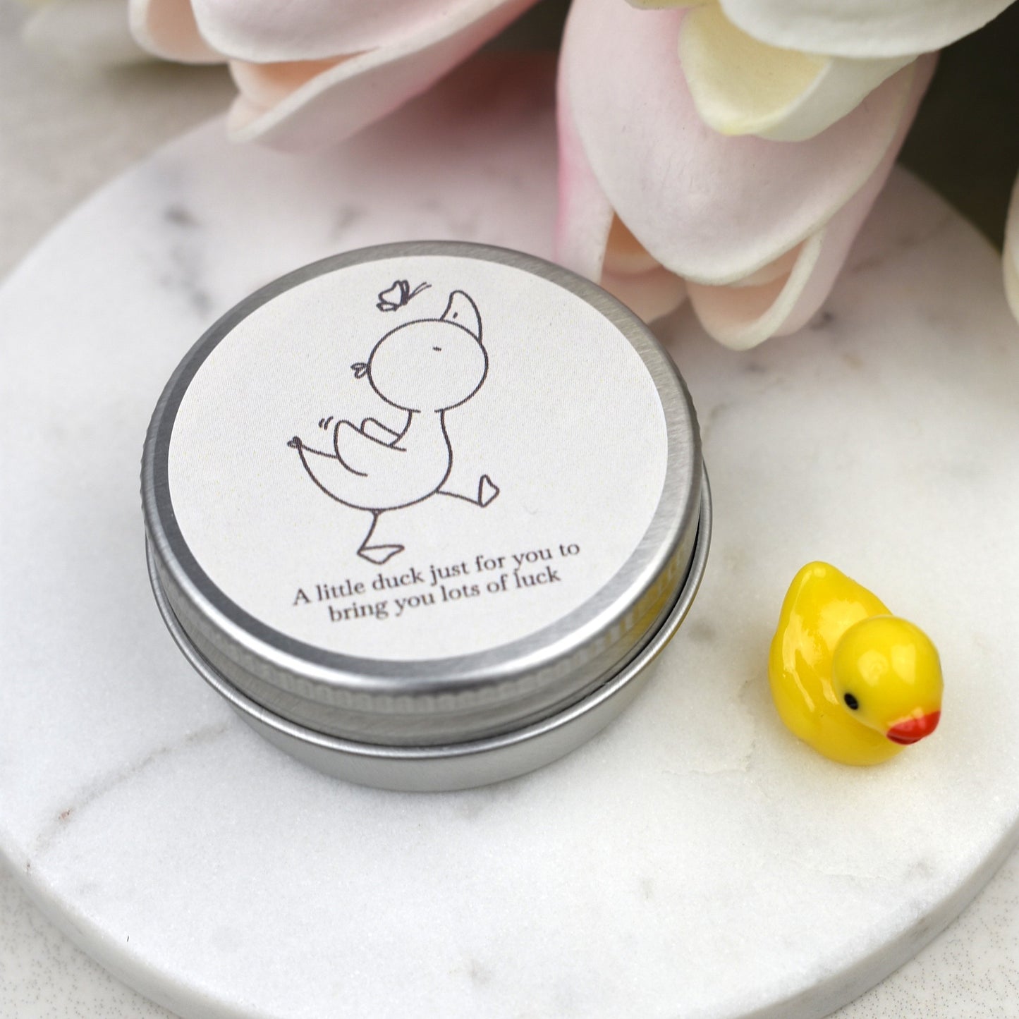 Lucky Duck Keepsake in Tin – A Tiny Gift of Good Luck & Encouragement - Butterfly - Yellow Duck