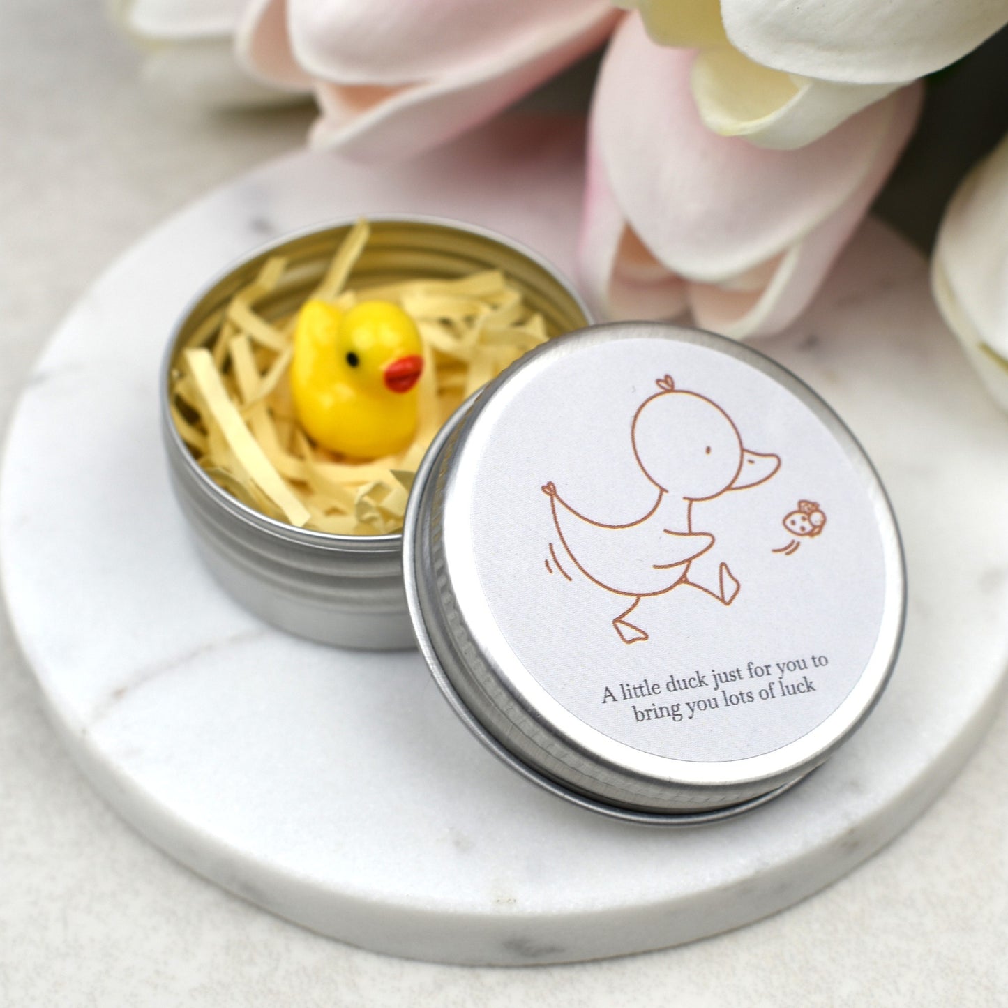 Lucky Duck Keepsake in Tin – A Tiny Gift of Good Luck & Encouragement - - Ladybird - Yellow Duck