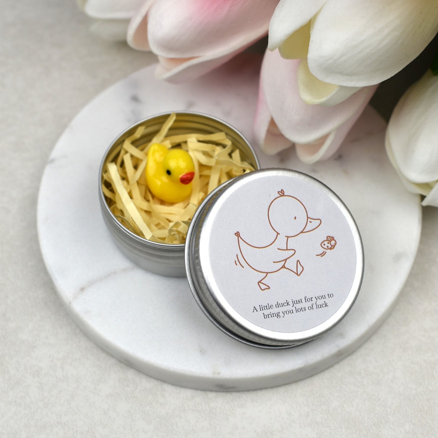 Lucky Duck Keepsake in Tin – A Tiny Gift of Good Luck & Encouragement - - Ladybird - Yellow Duck