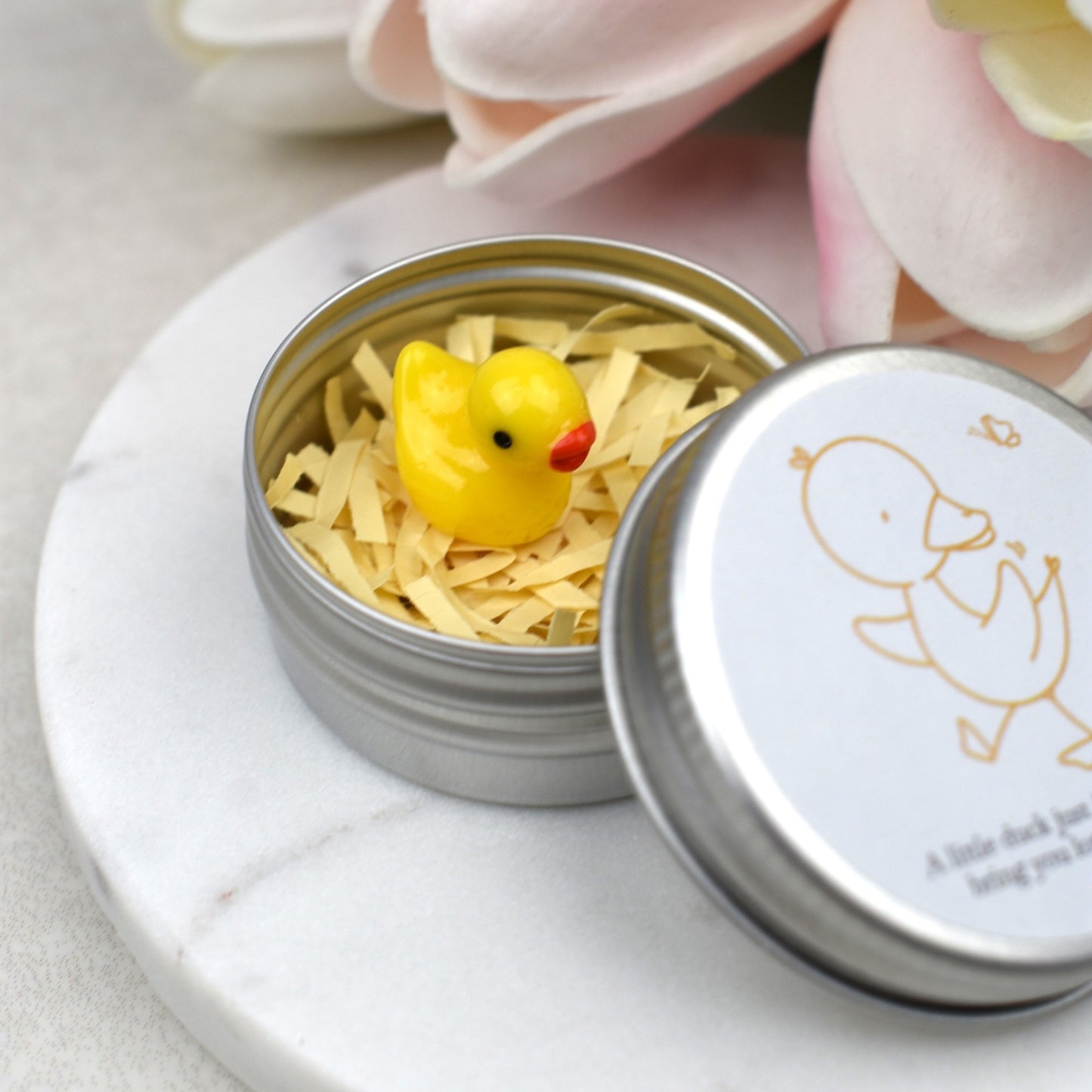 Lucky Duck Keepsake in Tin – A Tiny Gift of Good Luck & Encouragement - Yellow Butterfly