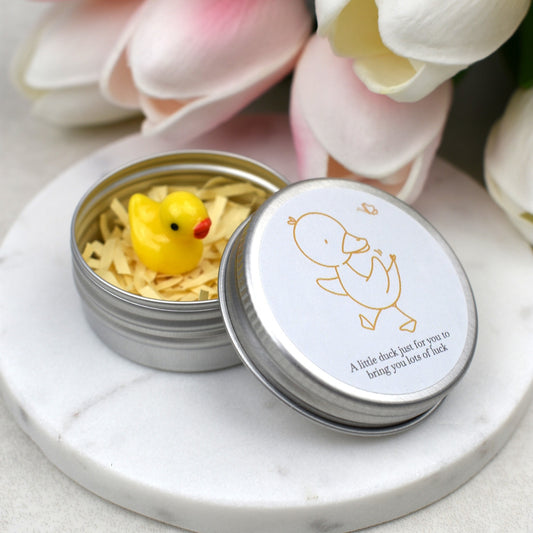 Lucky Duck Keepsake in Tin – A Tiny Gift of Good Luck & Encouragement - Yellow Butterfly