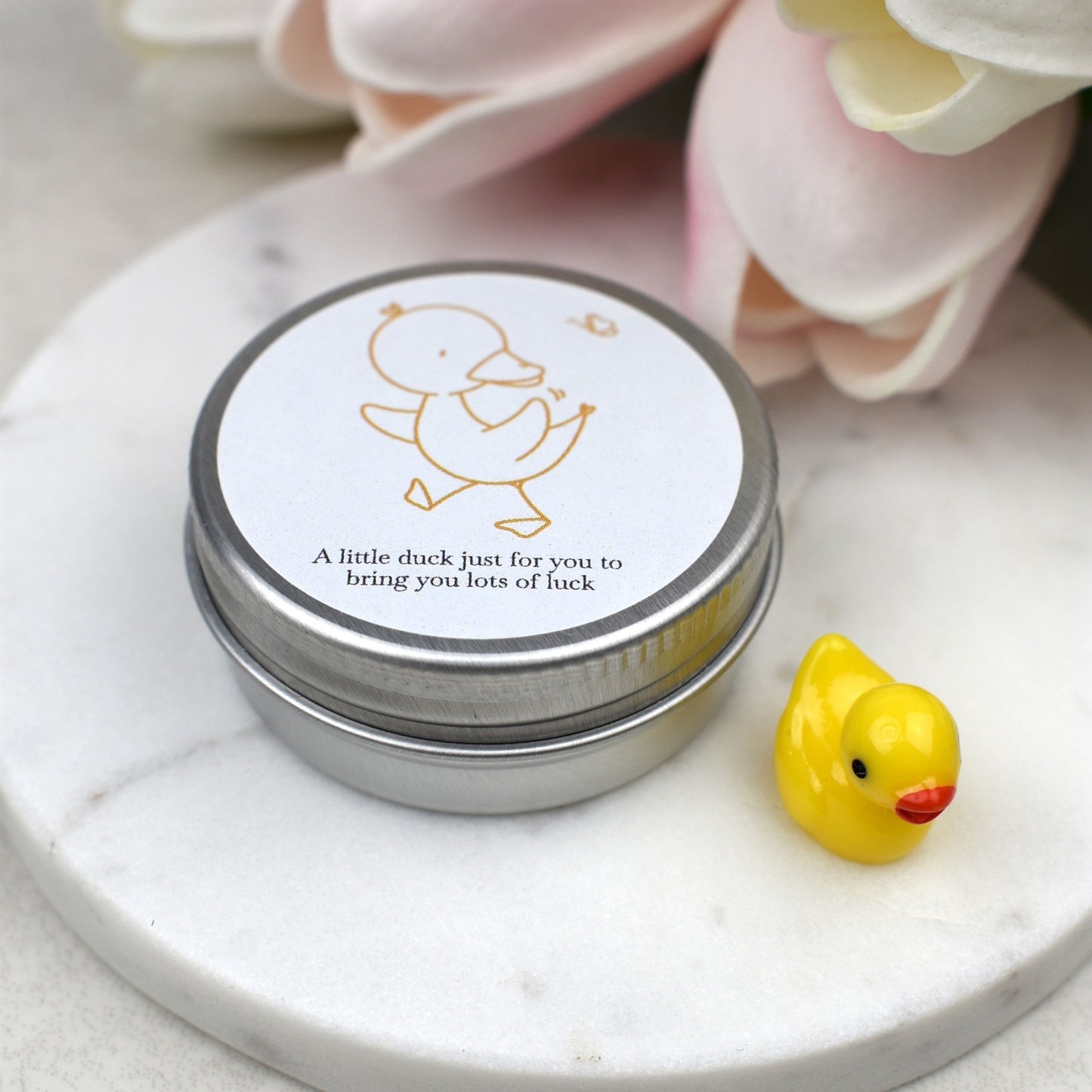 Lucky Duck Keepsake in Tin – A Tiny Gift of Good Luck & Encouragement - Yellow Butterfly