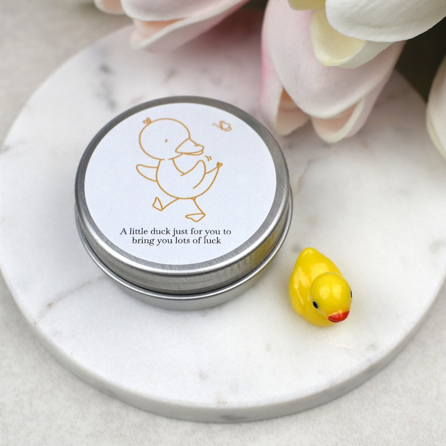 Lucky Duck Keepsake in Tin – A Tiny Gift of Good Luck & Encouragement - Yellow Butterfly