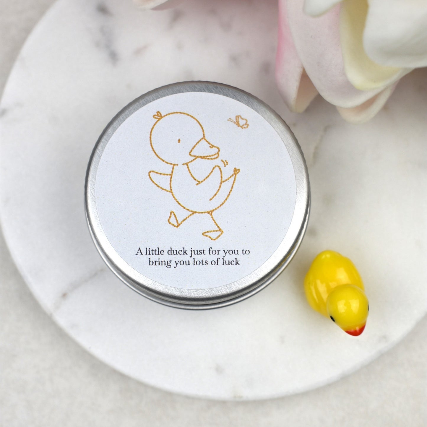 Lucky Duck Keepsake in Tin – A Tiny Gift of Good Luck & Encouragement - Yellow Butterfly