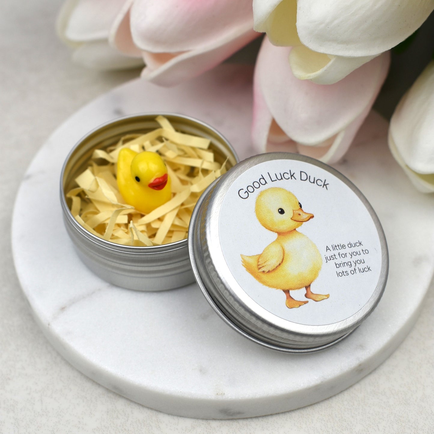 Lucky Duck Keepsake in Tin – A Tiny Gift of Good Luck & Encouragement - Yellow Duck
