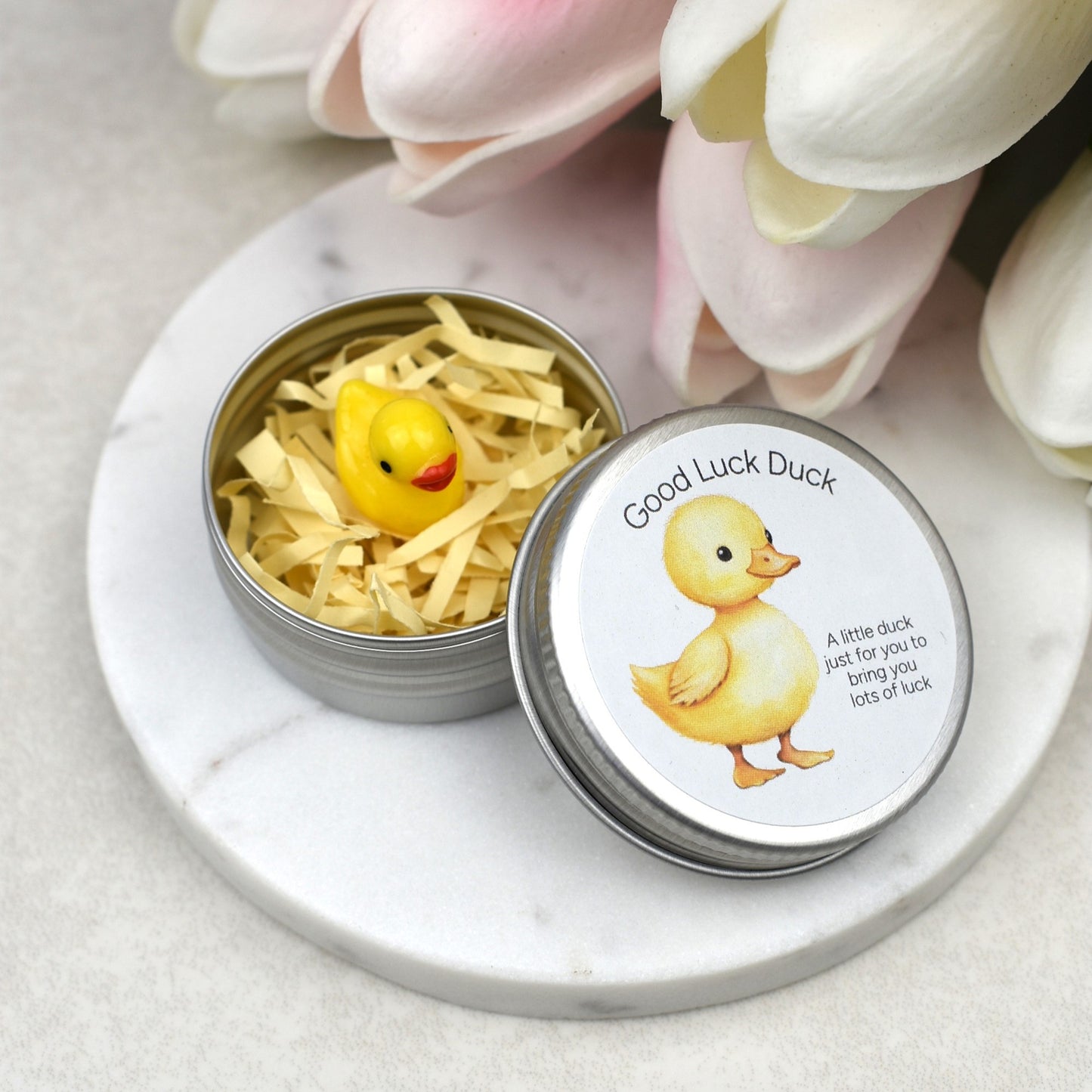Lucky Duck Keepsake in Tin – A Tiny Gift of Good Luck & Encouragement - Yellow Duck