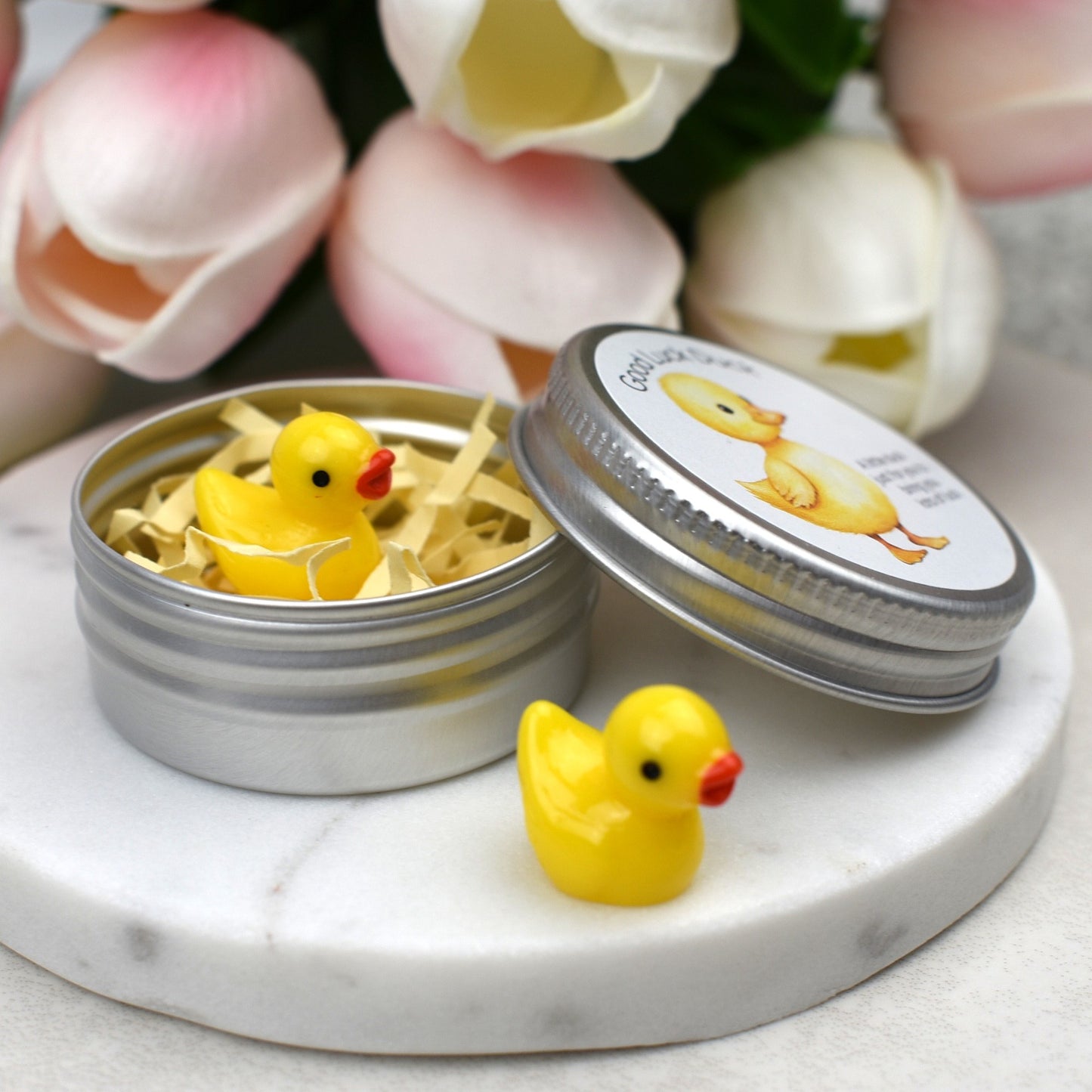 Lucky Duck Keepsake in Tin – A Tiny Gift of Good Luck & Encouragement - Yellow Duck