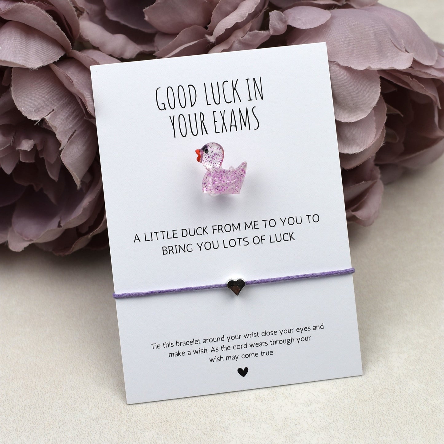 CLEARANCE - Good Luck In Your Exams Duck and Wish Bracelet Set - Glitter Duck