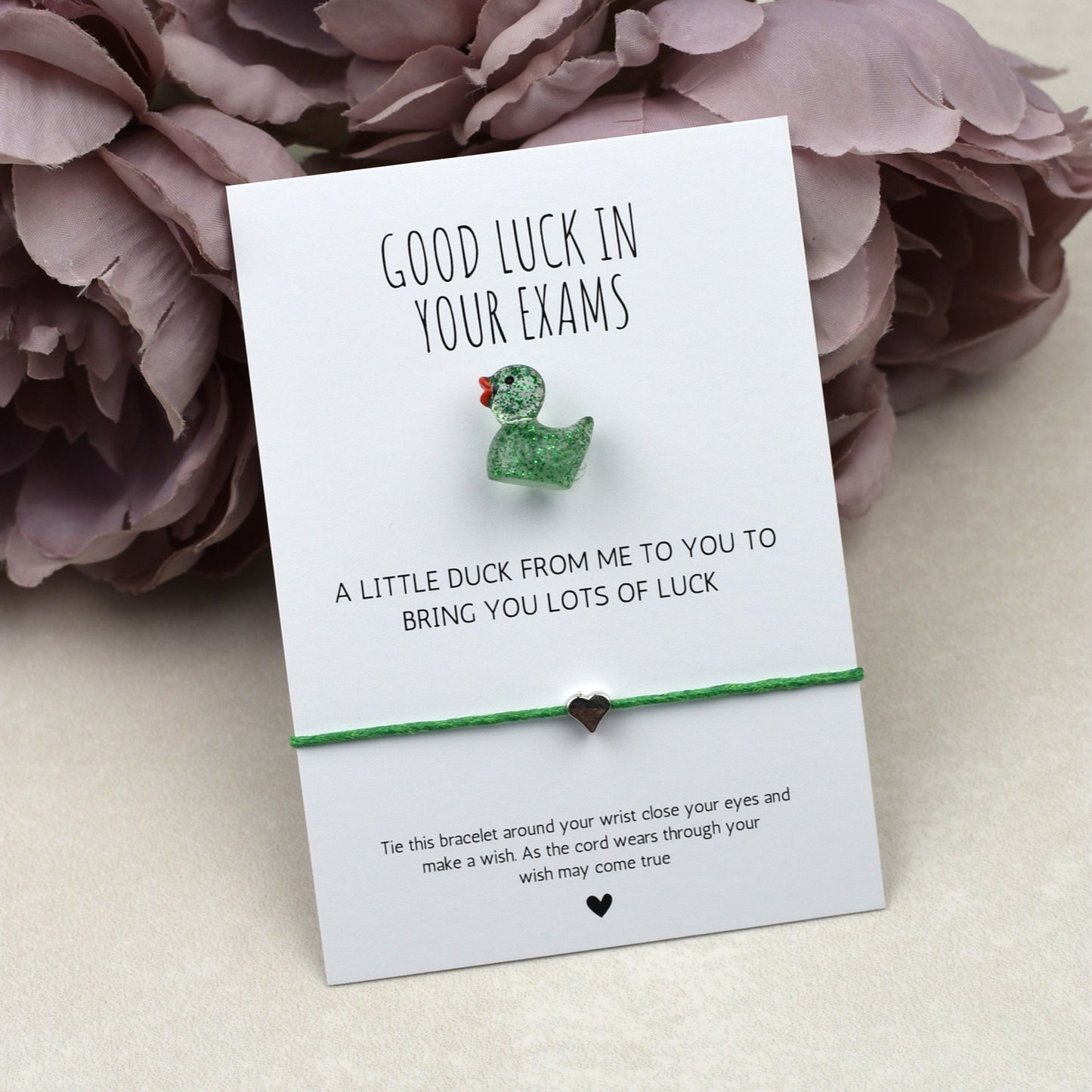 CLEARANCE - Good Luck In Your Exams Duck and Wish Bracelet Set - Glitter Duck