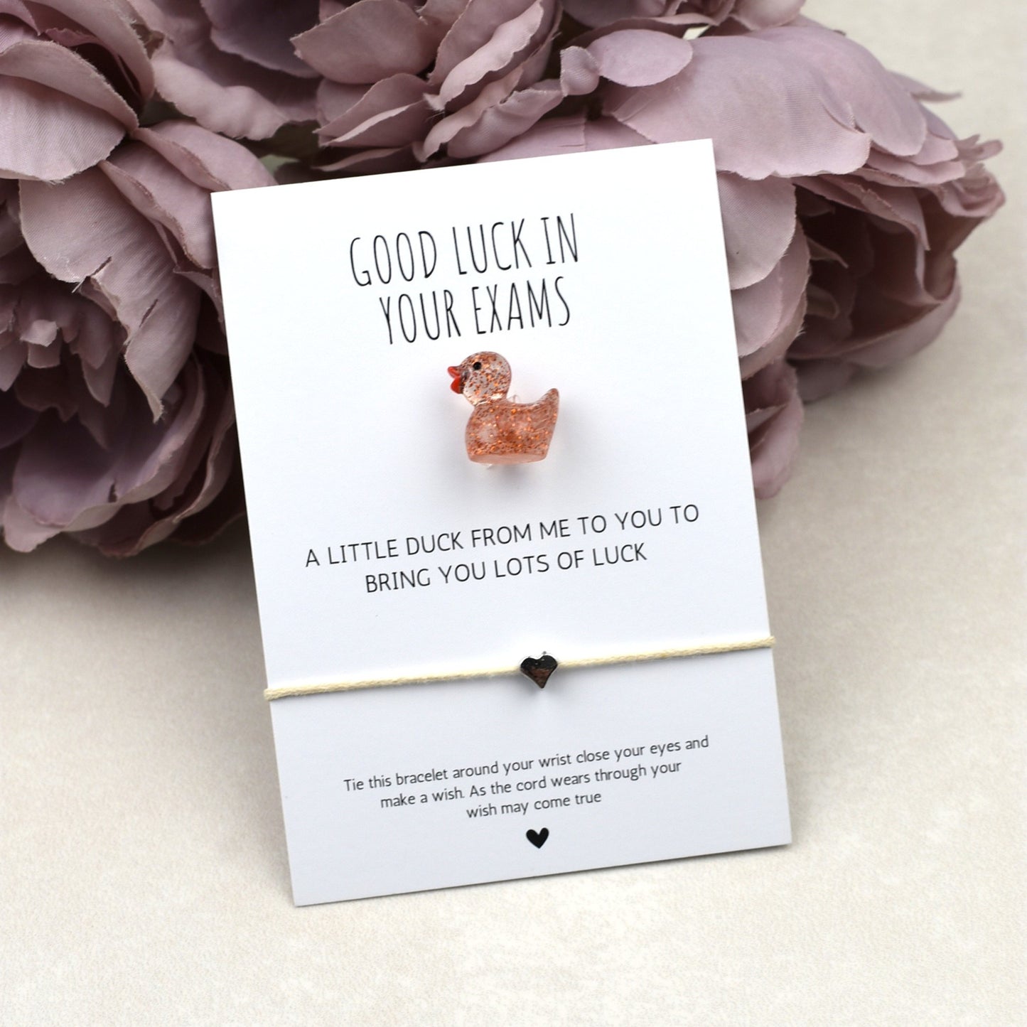 CLEARANCE - Good Luck In Your Exams Duck and Wish Bracelet Set - Glitter Duck