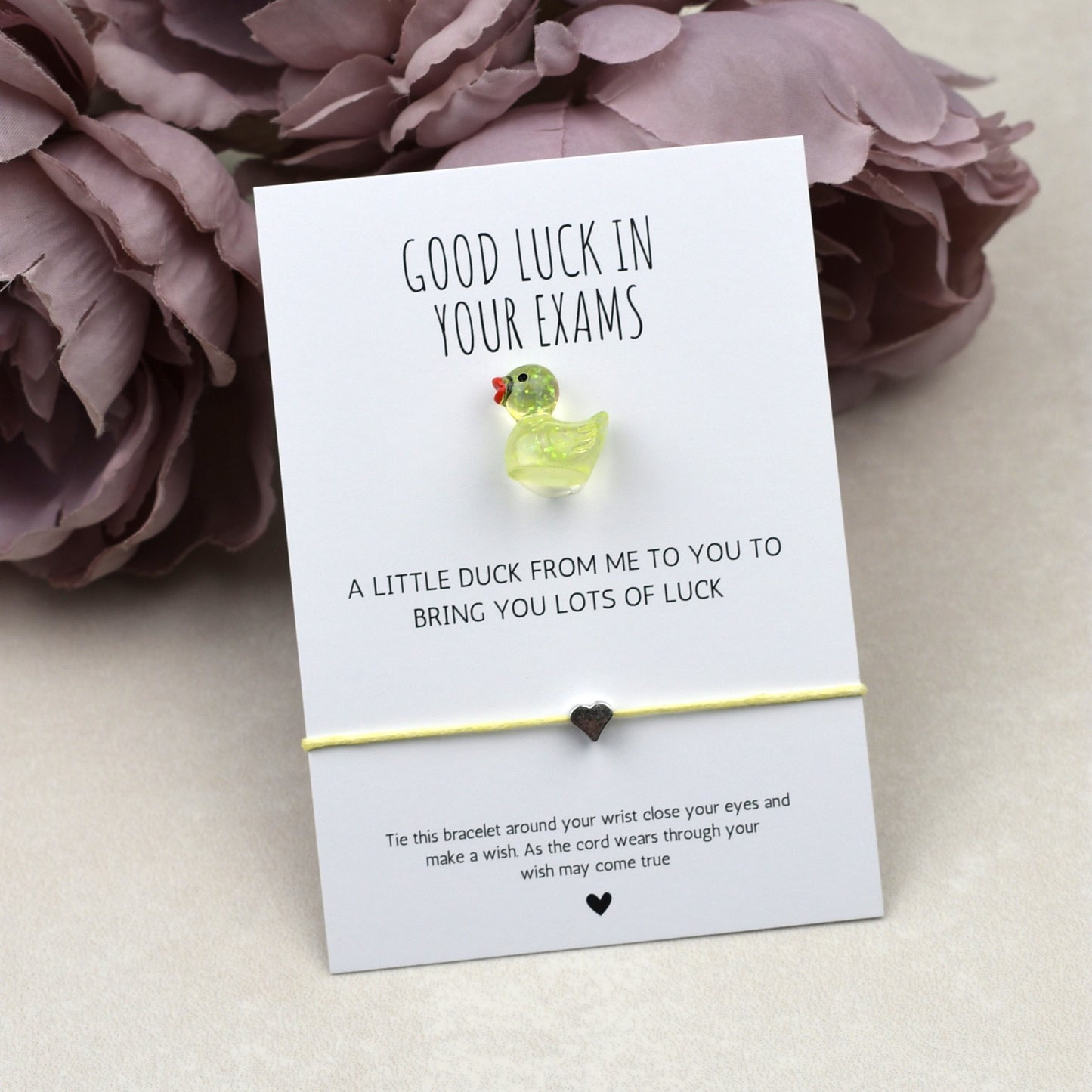 CLEARANCE - Good Luck In Your Exams Duck and Wish Bracelet Set - Glitter Duck