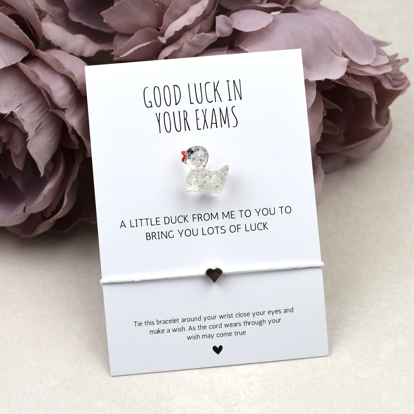 CLEARANCE - Good Luck In Your Exams Duck and Wish Bracelet Set - Glitter Duck