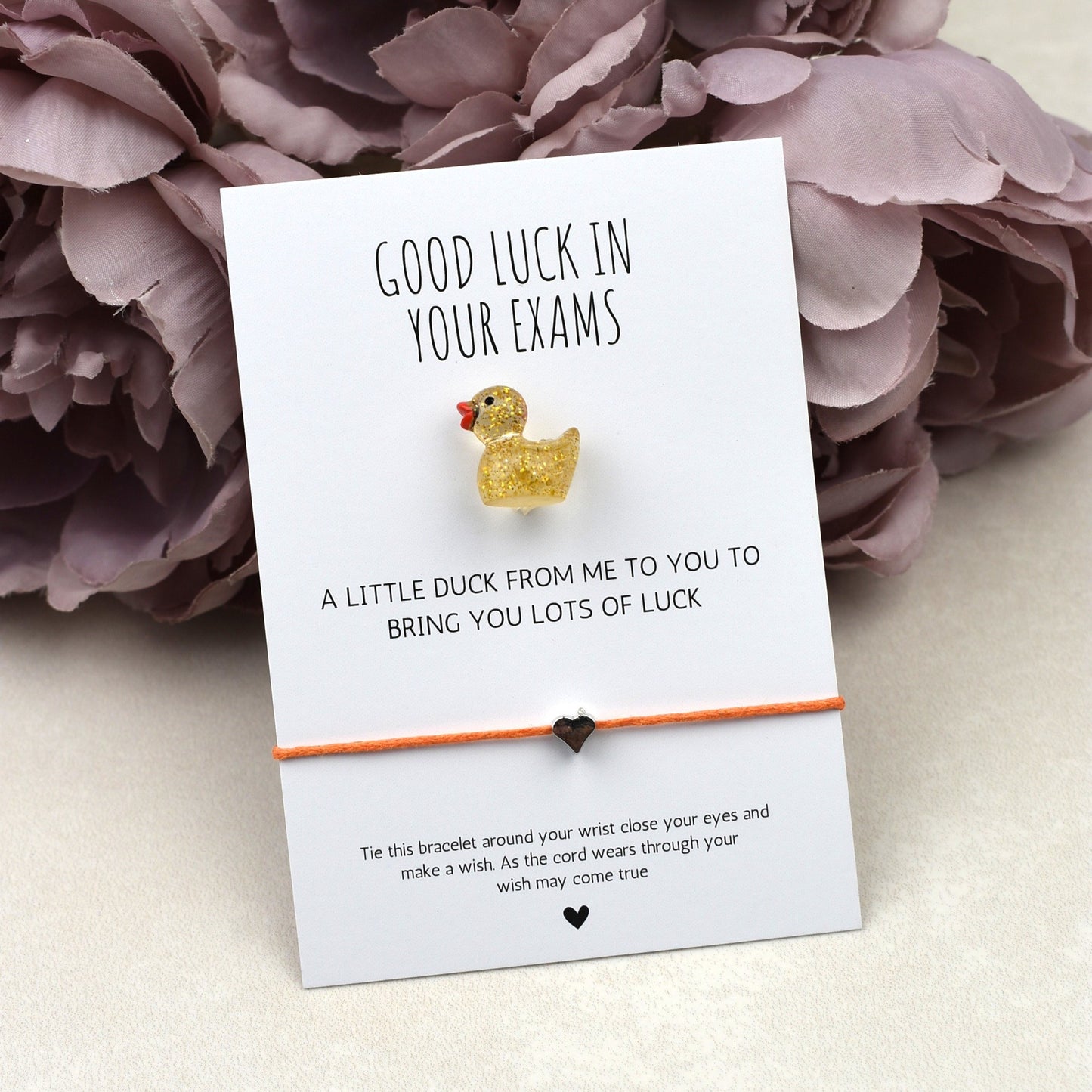 CLEARANCE - Good Luck In Your Exams Duck and Wish Bracelet Set - Glitter Duck