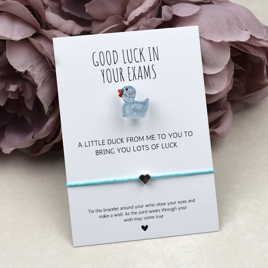CLEARANCE - Good Luck In Your Exams Duck and Wish Bracelet Set - Glitter Duck
