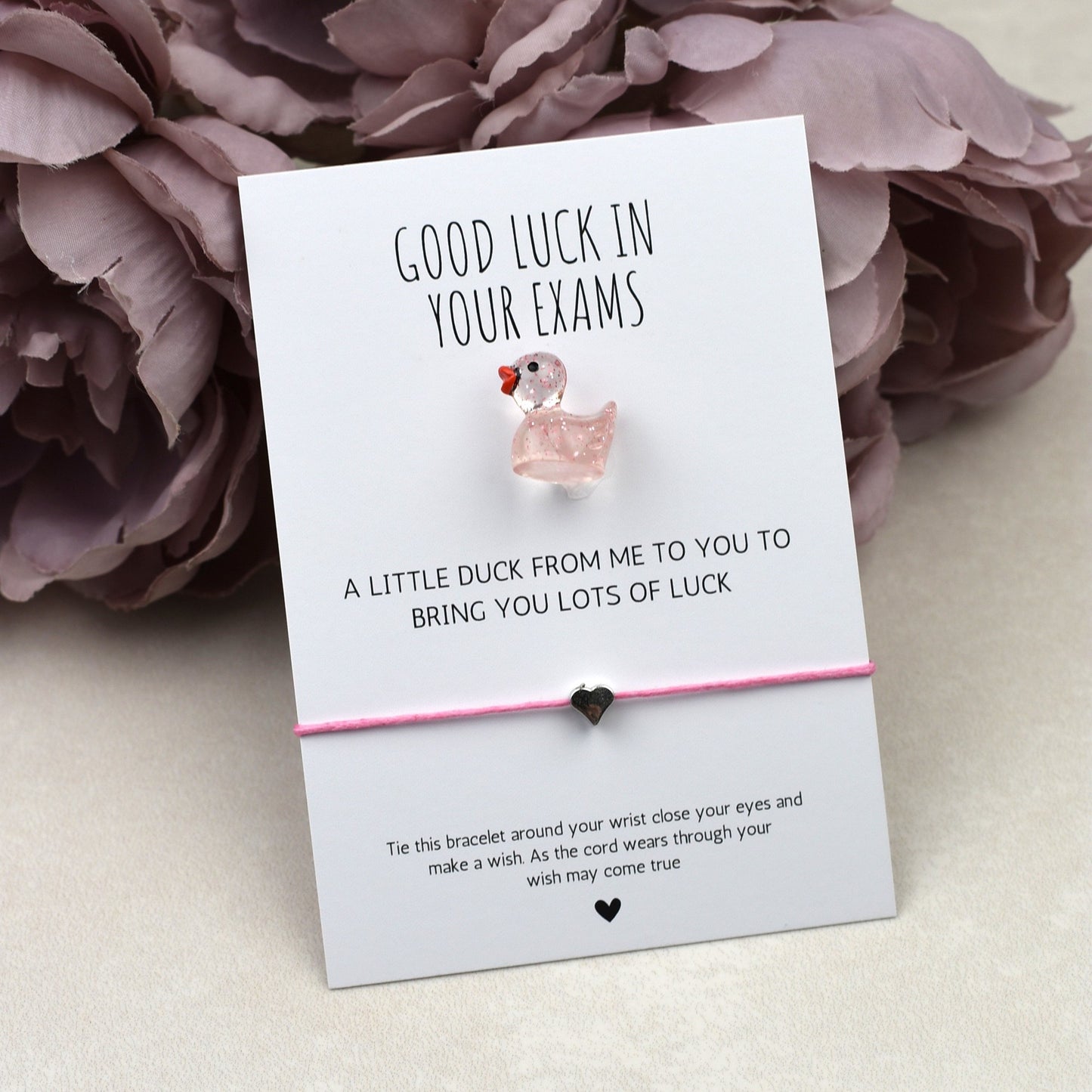 CLEARANCE - Good Luck In Your Exams Duck and Wish Bracelet Set - Glitter Duck