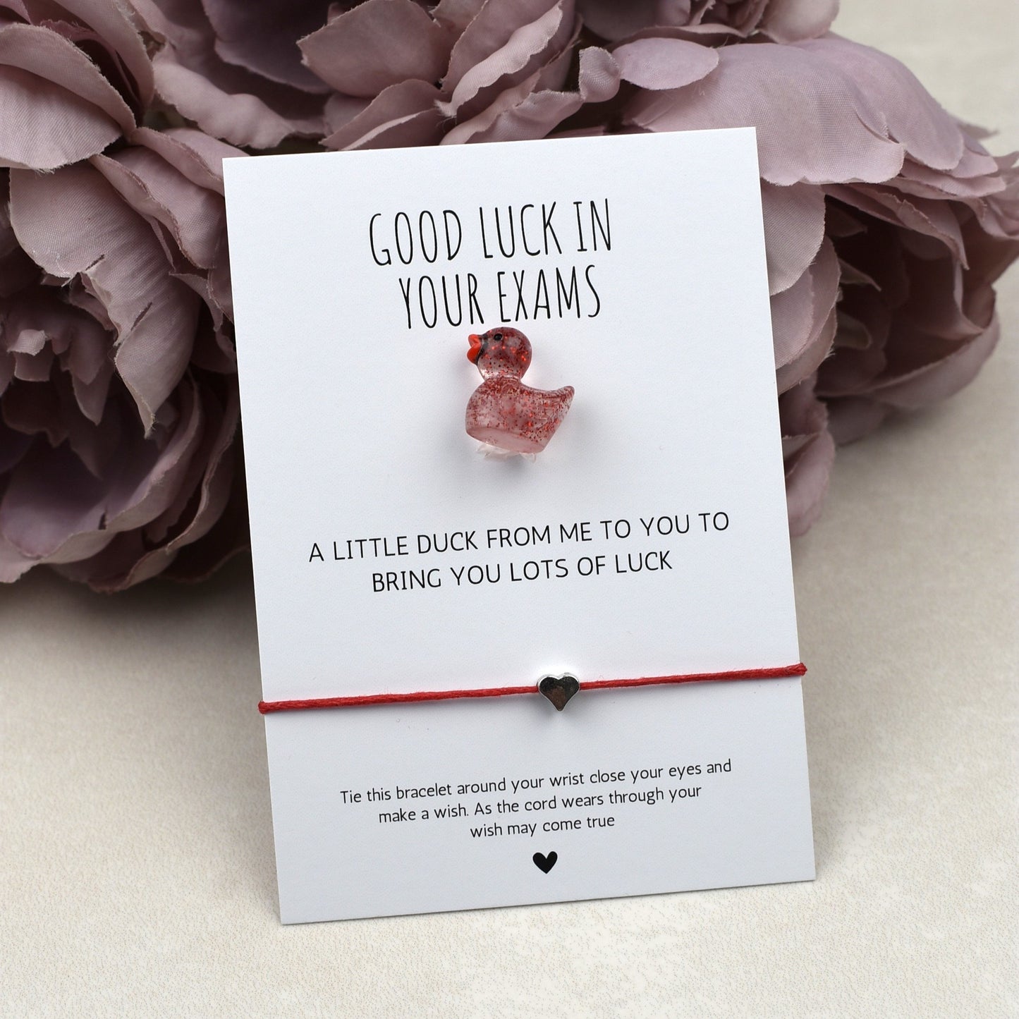 CLEARANCE - Good Luck In Your Exams Duck and Wish Bracelet Set - Glitter Duck