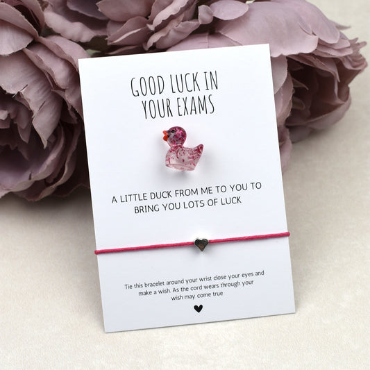 CLEARANCE - Good Luck In Your Exams Duck and Wish Bracelet Set - Glitter Duck