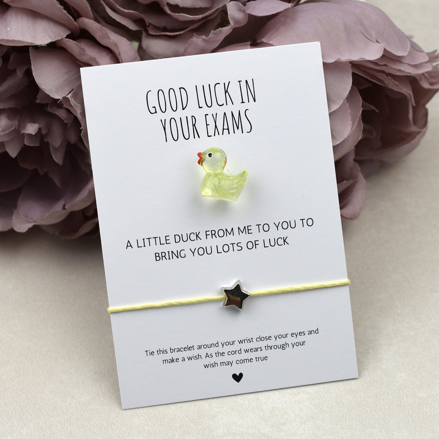 CLEARANCE - Good Luck In Your Exams Duck and Wish Bracelet Set - Glitter Duck