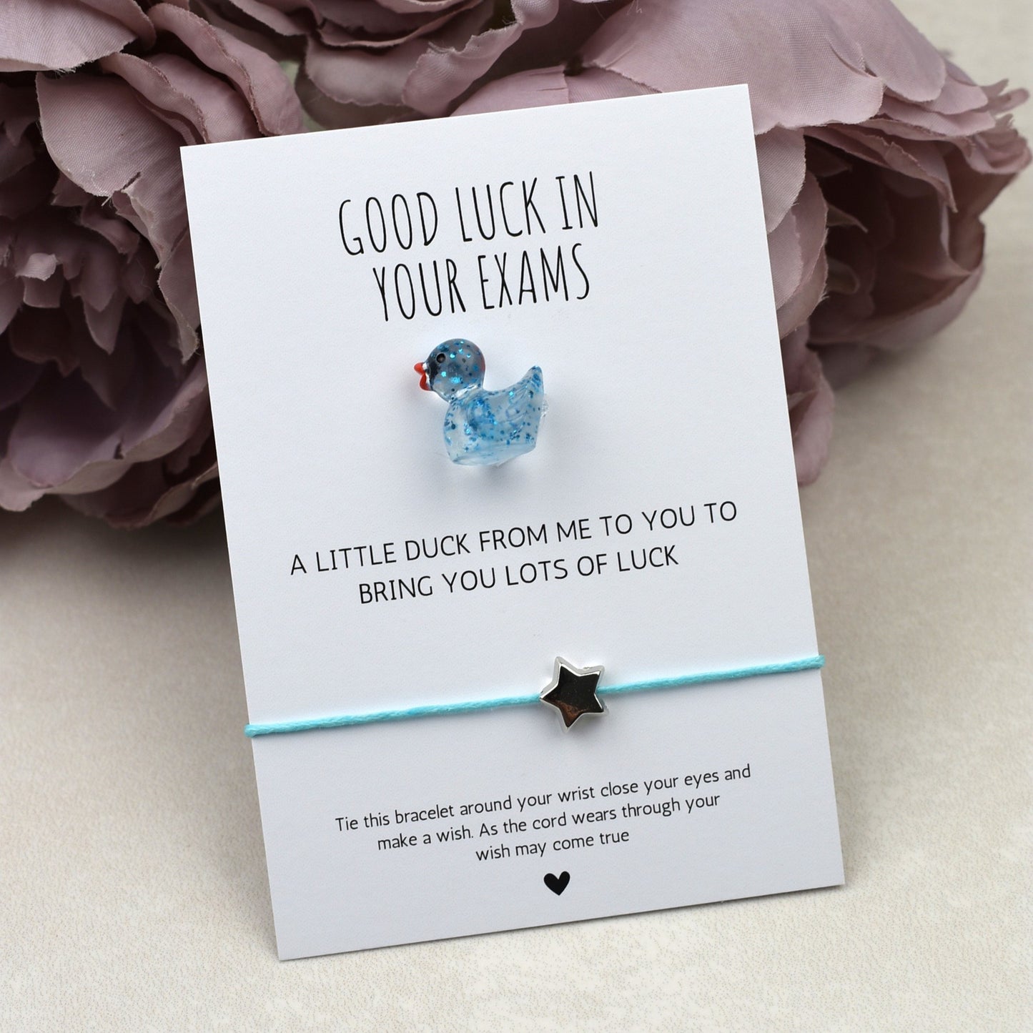 CLEARANCE - Good Luck In Your Exams Duck and Wish Bracelet Set - Glitter Duck