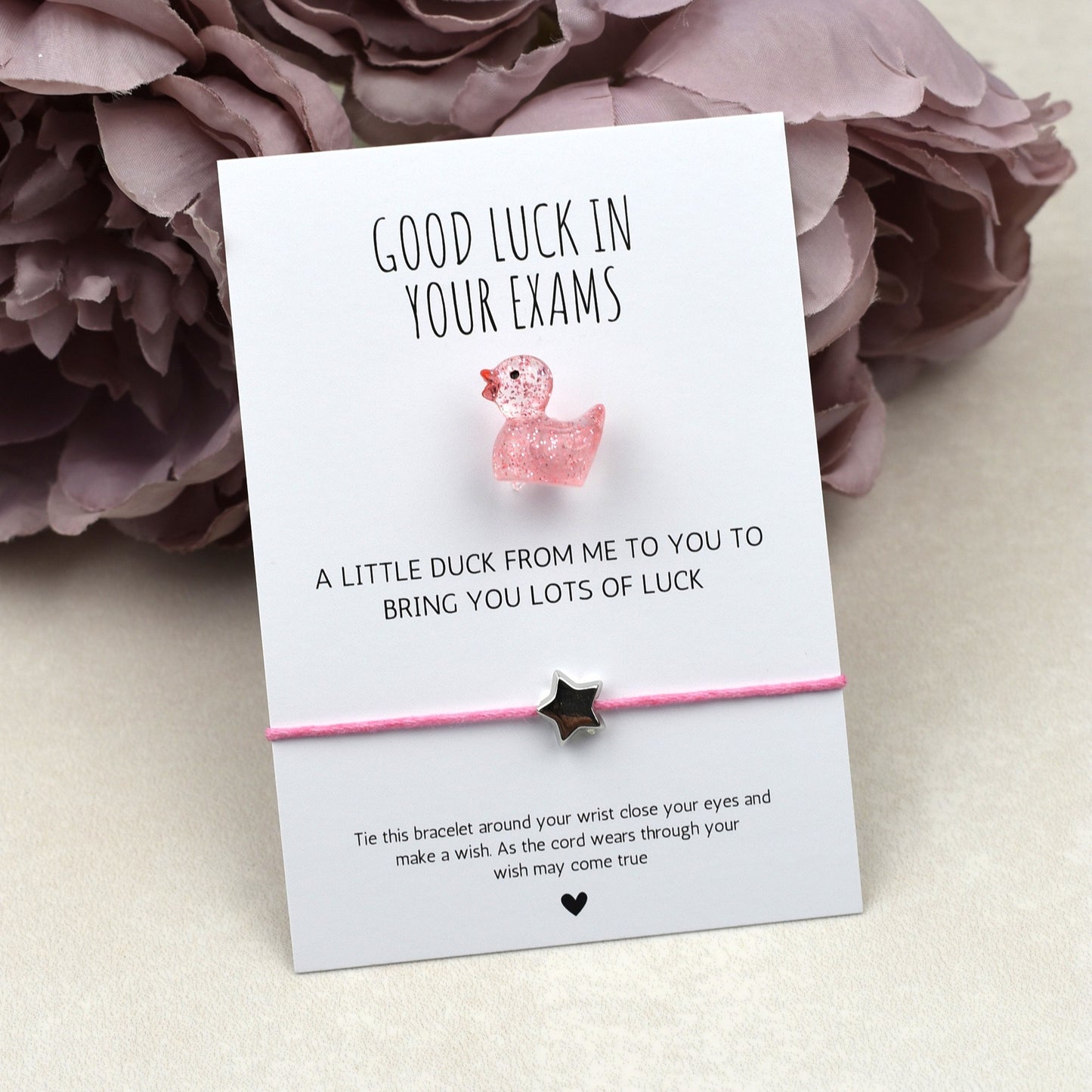 CLEARANCE - Good Luck In Your Exams Duck and Wish Bracelet Set - Glitter Duck