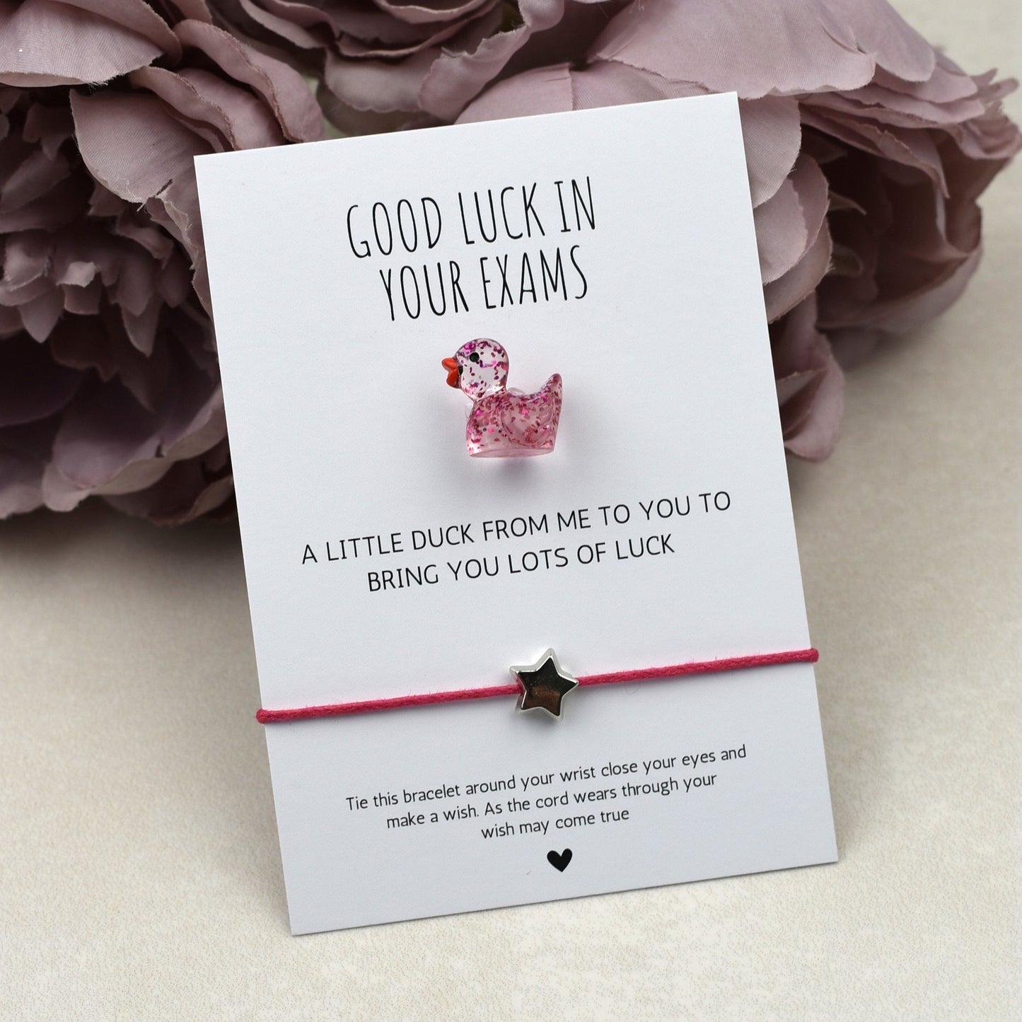 CLEARANCE - Good Luck In Your Exams Duck and Wish Bracelet Set - Glitter Duck