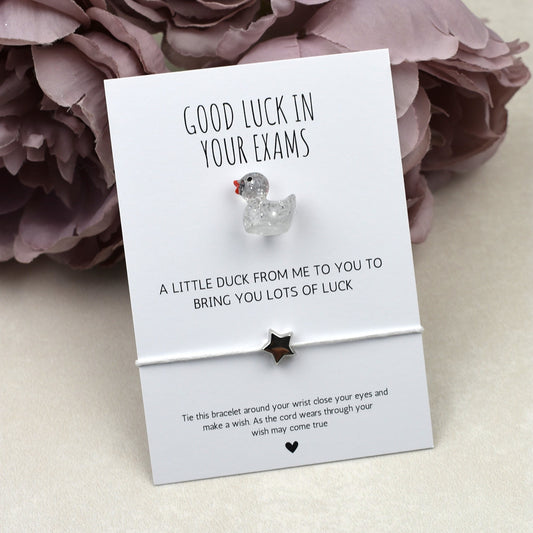 CLEARANCE - Good Luck In Your Exams Duck and Wish Bracelet Set - Glitter Duck