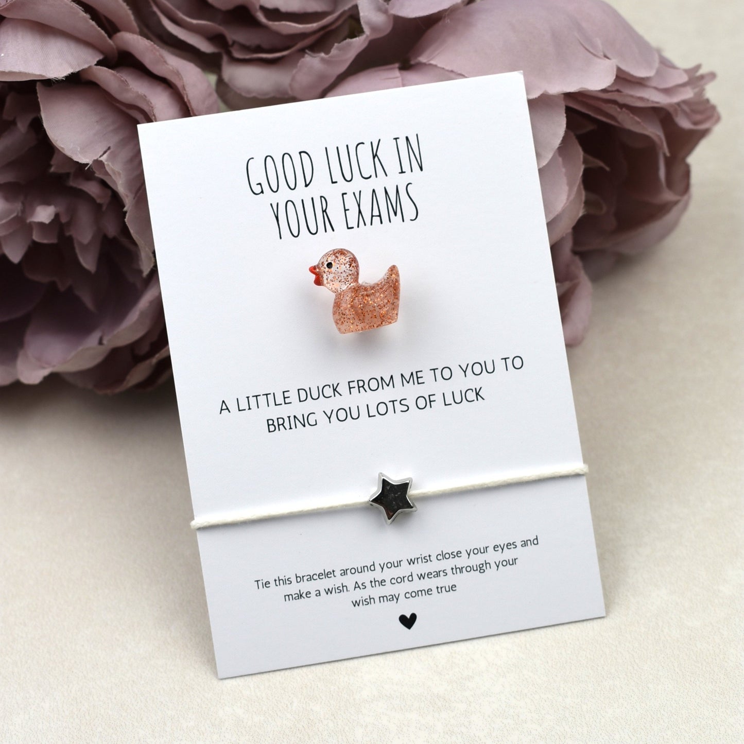 CLEARANCE - Good Luck In Your Exams Duck and Wish Bracelet Set - Glitter Duck