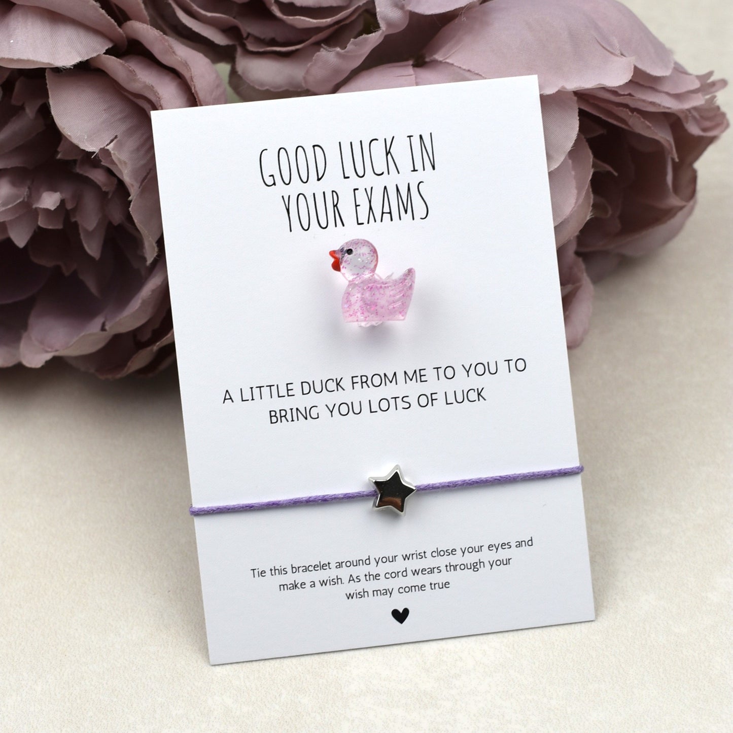 CLEARANCE - Good Luck In Your Exams Duck and Wish Bracelet Set - Glitter Duck