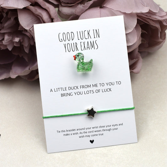 CLEARANCE - Good Luck In Your Exams Duck and Wish Bracelet Set - Glitter Duck