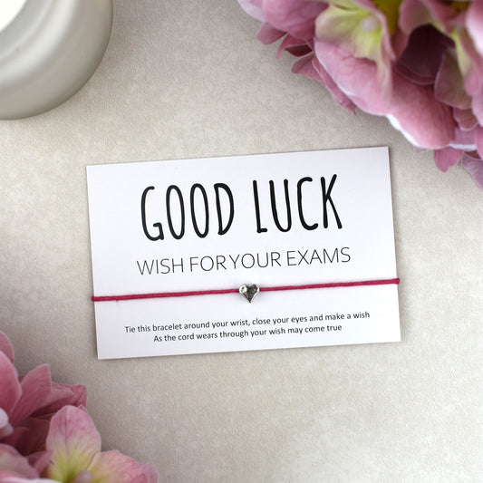 CLEARANCE - Good Luck Wish For Your Exams Wish Bracelet - Heart Charm