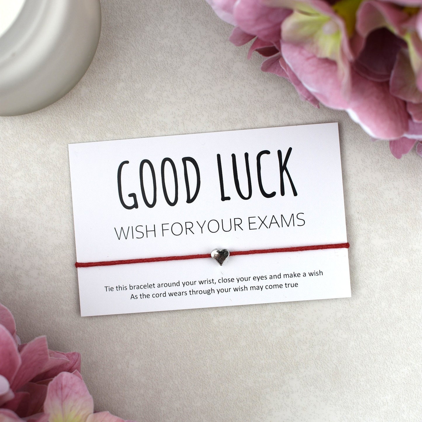 CLEARANCE - Good Luck Wish For Your Exams Wish Bracelet - Heart Charm