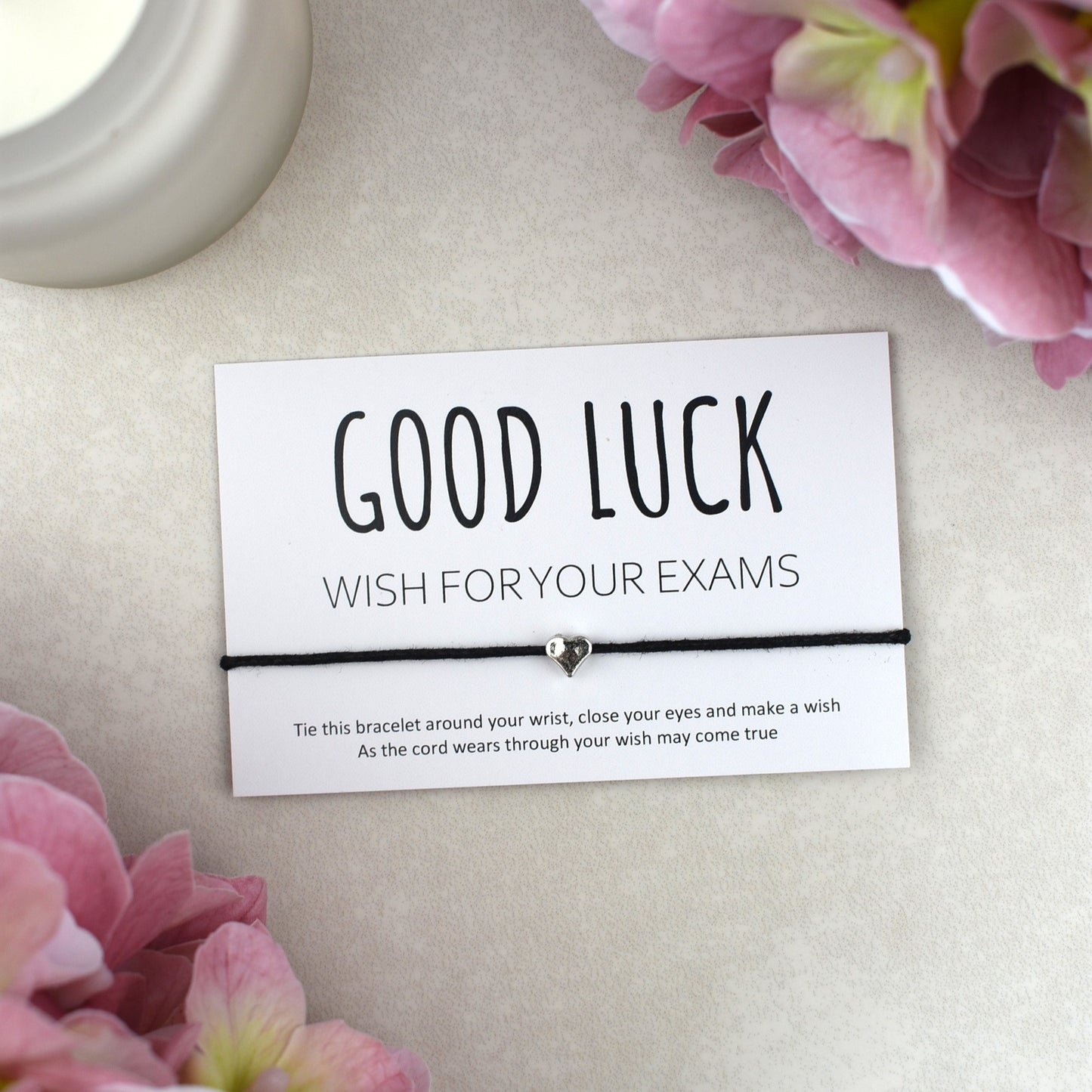 CLEARANCE - Good Luck Wish For Your Exams Wish Bracelet - Heart Charm