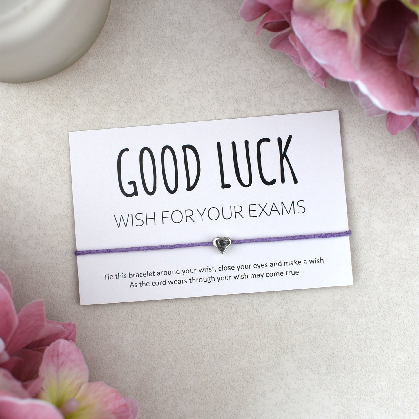 CLEARANCE - Good Luck Wish For Your Exams Wish Bracelet - Heart Charm