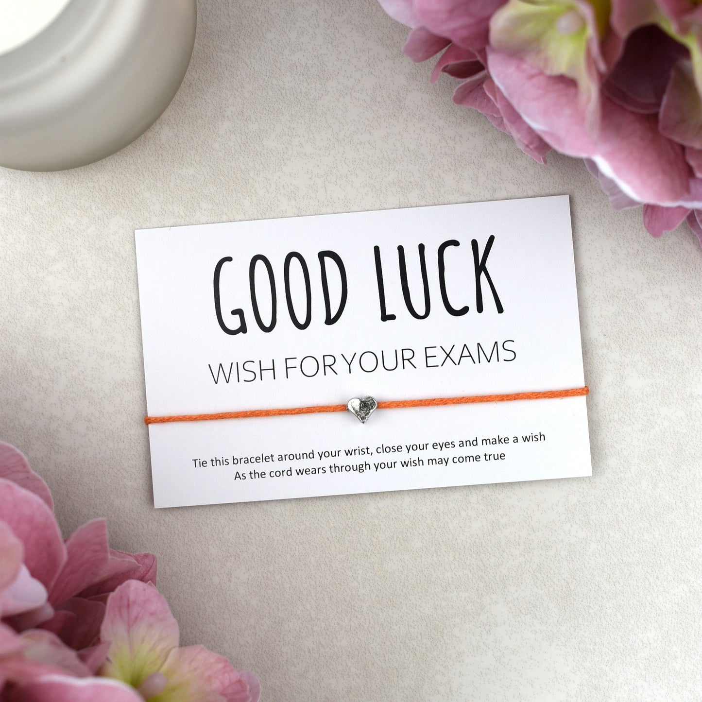 CLEARANCE - Good Luck Wish For Your Exams Wish Bracelet - Heart Charm