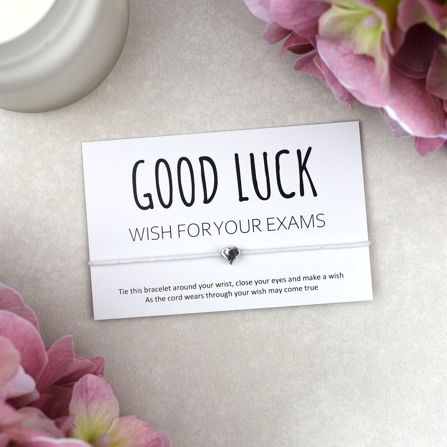 CLEARANCE - Good Luck Wish For Your Exams Wish Bracelet - Heart Charm