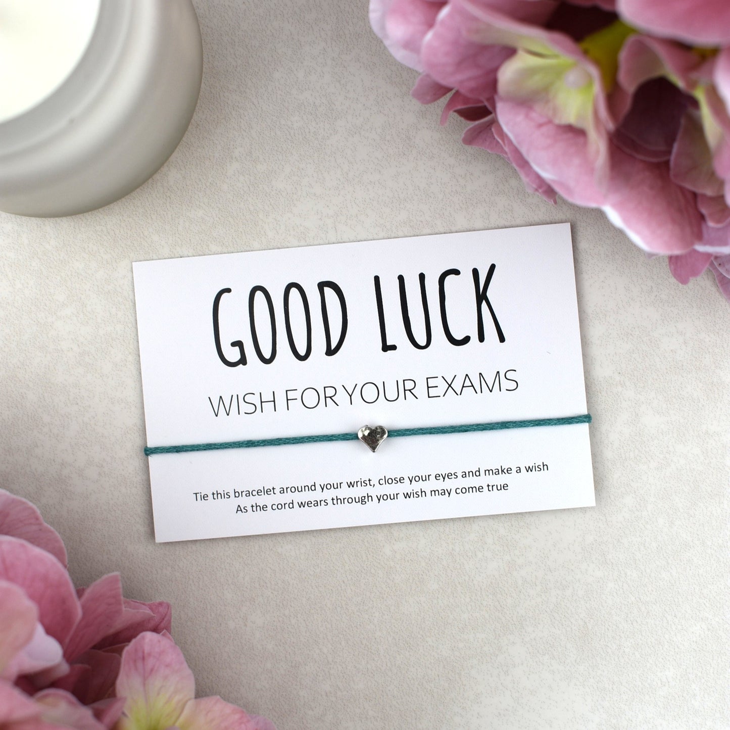 CLEARANCE - Good Luck Wish For Your Exams Wish Bracelet - Heart Charm