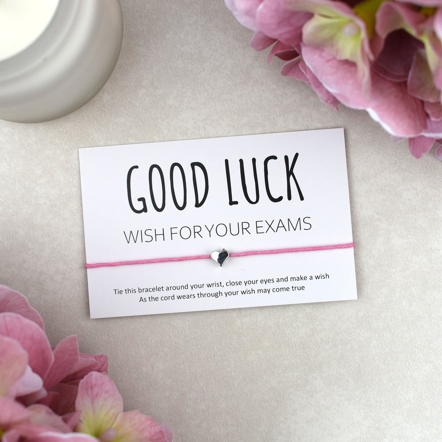 CLEARANCE - Good Luck Wish For Your Exams Wish Bracelet - Heart Charm